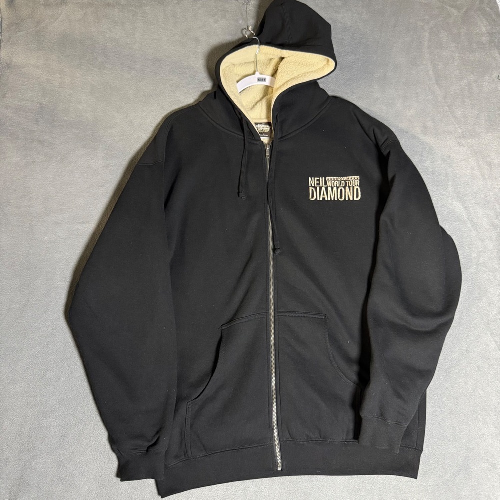 Neil Diamond 2008 World Tour Sherpa Lined Full Zip Hoodie Black Gold Mens Large